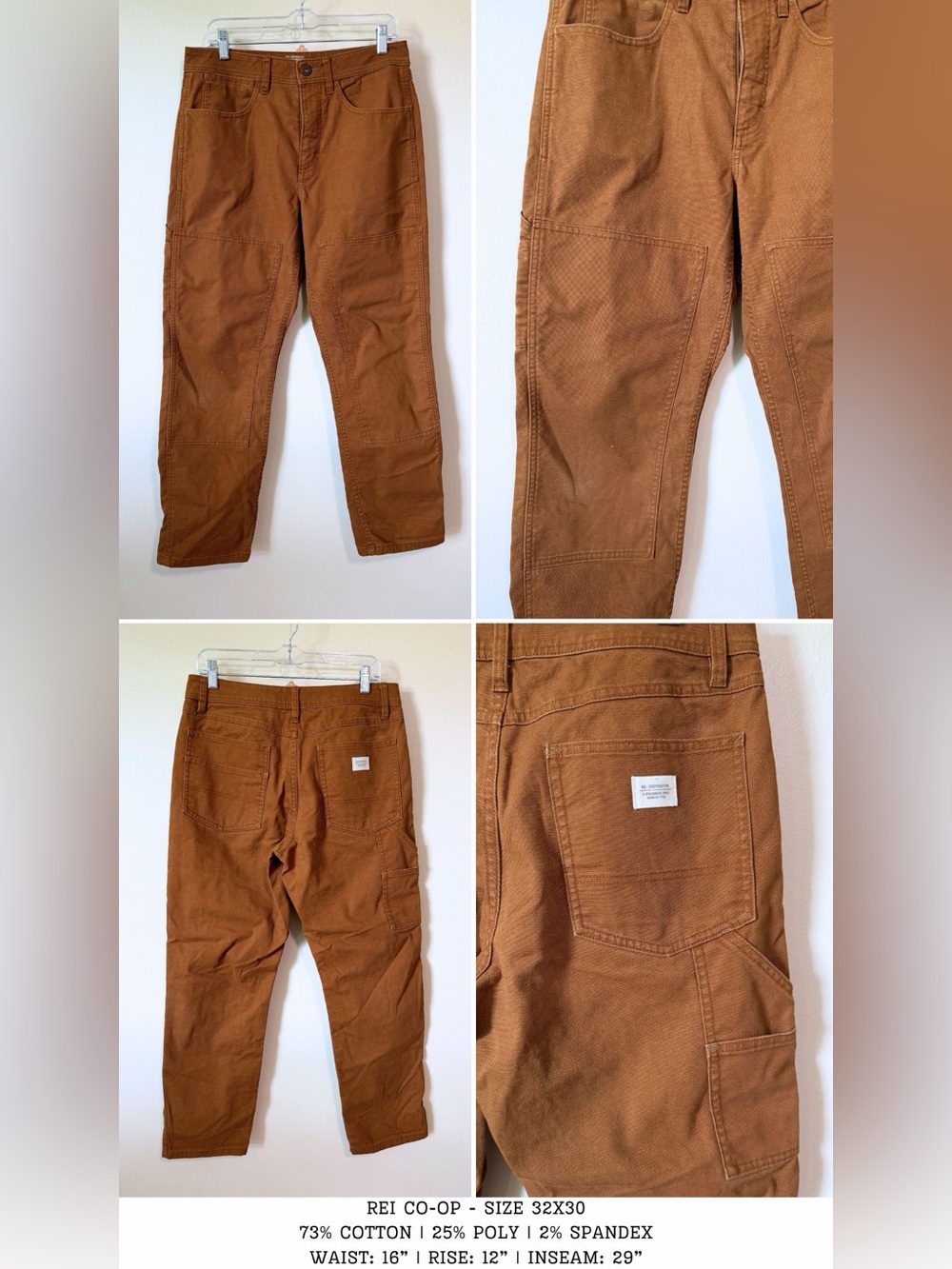 REI CO-OP burnt orange brown rust double knee canvas workwear pants size 32x30